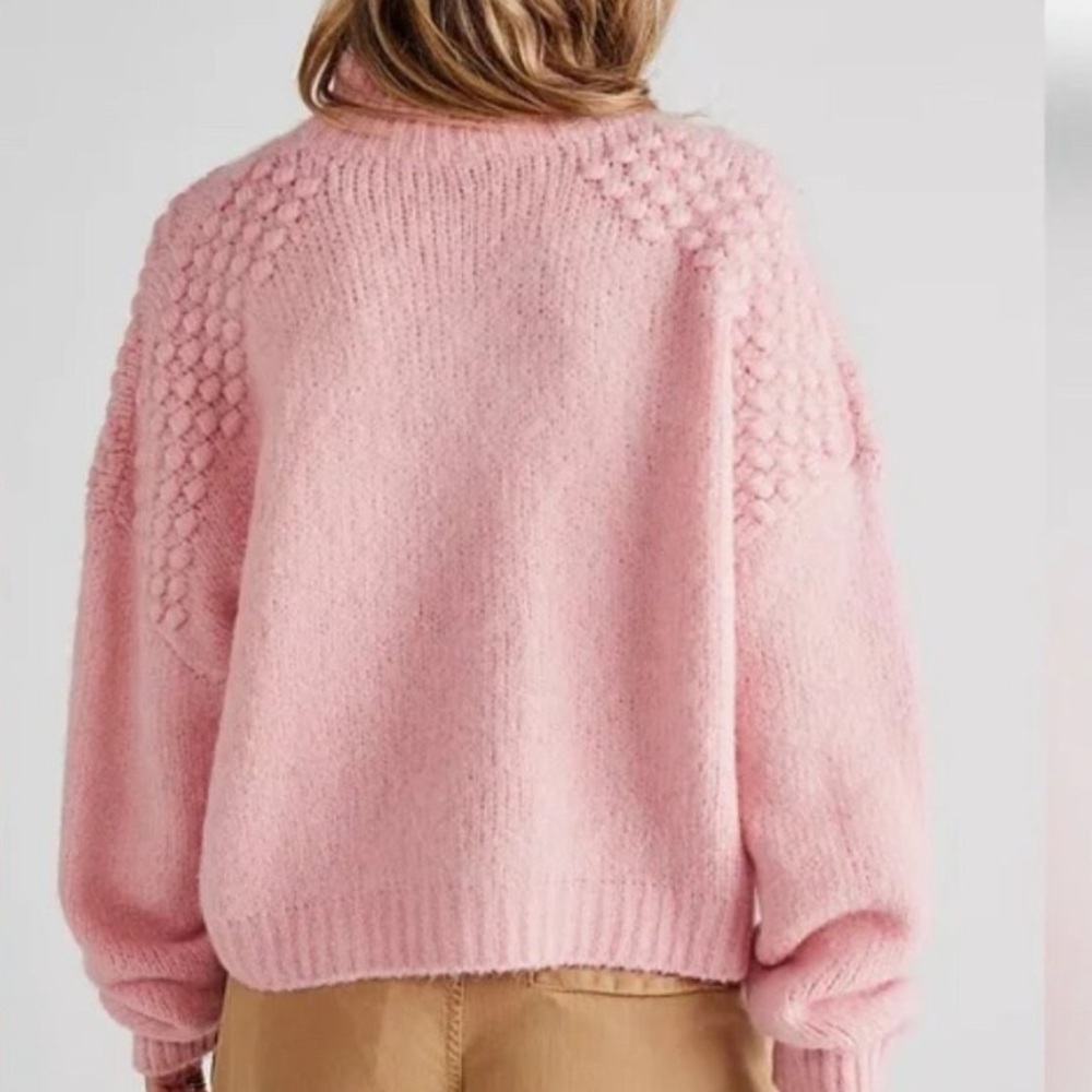 Free people Bradley xs bubblegum pink mock neck puff sleeve - Picture 3 of 6